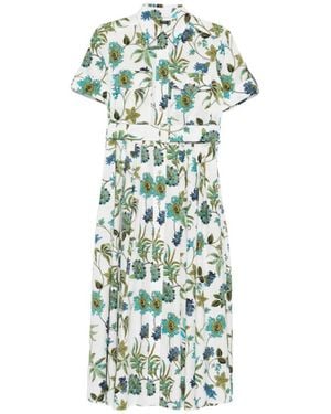 Fay Shirt Collar Floral Midi Dress - Green