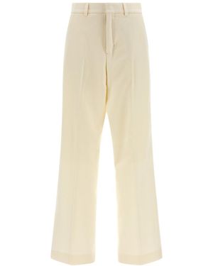 Ami Paris Straight-Leg Wool Pants With Stretched Pleat Detail - Natural