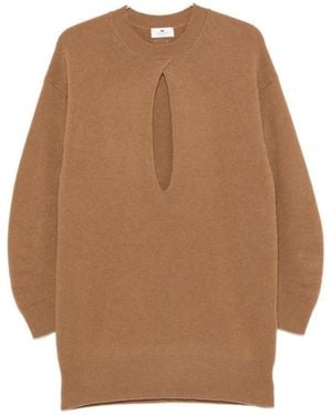 Elisabetta Franchi Knitted Crew Neck Mini Dress - Brown