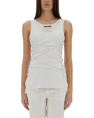 Moschino Solid Scoop Neck Top - Gray