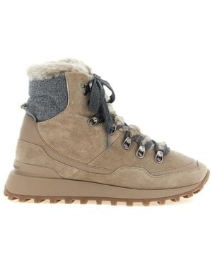 Brunello Cucinelli Lace-Up Ankle Boots With Hooks - Natural