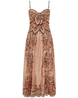 Zimmermann Peach Paisley Sweet Heart Neck Dress - Brown