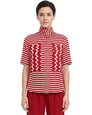 Stella McCartney Stripes Mock Collar Top - Red