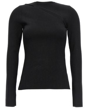 Victoria Beckham Cutout Front Viscose-Blend Crewneck Sweater - Black