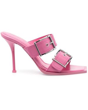 McQueen Punk Double Buckle Leather Sandals - Pink
