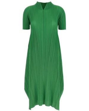 Pleats Please Issey Miyake Polyester Midi Dress - Green