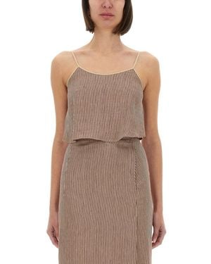 Alysi Stripes Scoop Neck Top - Brown