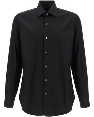 Barba Napoli Stretch Cotton Shirt - Black