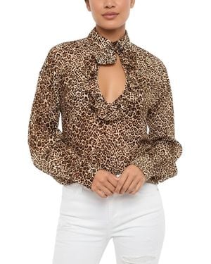 DSquared² Animal Print Shirt Collar Top - Brown
