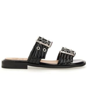 Ganni Solid Buckle Sandals - Black