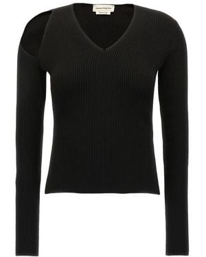 McQueen Knitted V Neck Sweater - Black
