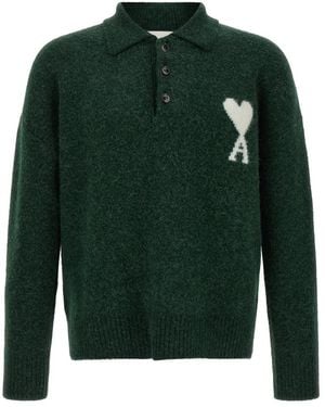 Ami Paris Solid Shirt Collar Polo - Green