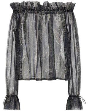 Saint Laurent Lurex Paisley Silk Crêpon Blouse - Black