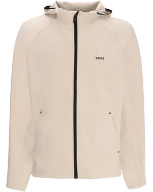 BOSS Zip-Up Logo Hoodie - Natural