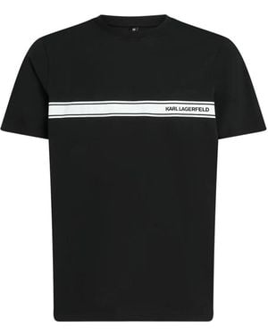 Karl Lagerfeld Crewneck Striped Logo T-Shirt - Black