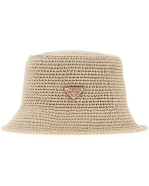 Prada Sand Textured Bucket Hat - Natural