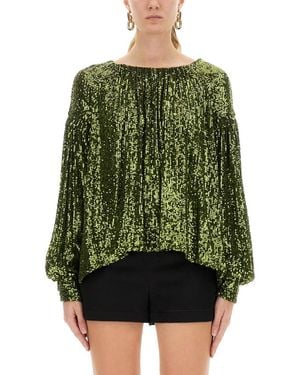 Rabanne Embellished Boat Neck Top - Green