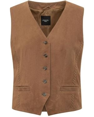 Weekend by Maxmara Solid V Neck Jacket - Brown