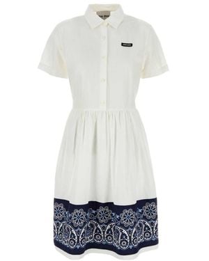 Miu Miu Bandana-Print Poplin Midi Dress - White