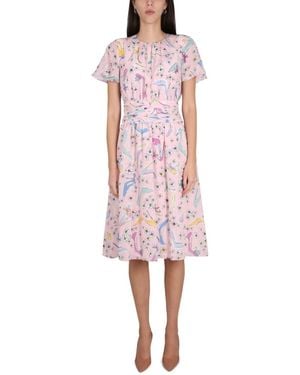 Moschino Printed Round Neck Midi Dress - Pink