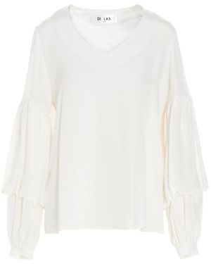 DI.LA3 PARI' Puff-Sleeve Silk Shirt - White