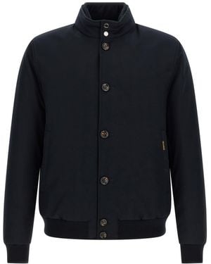 Moorer Solid Mandarin Collar Jacket - Blue