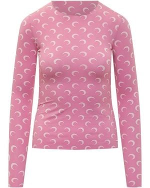 Marine Serre Solid Crew Neck Top - Pink