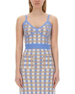 Baum und Pferdgarten Checks V Neck Top - Blue