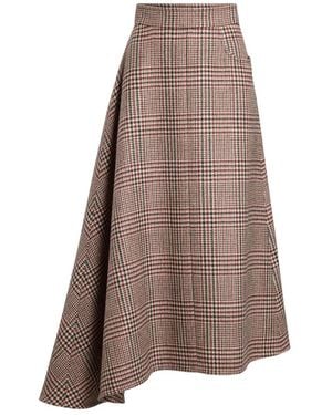 Patou Plaid Midi Skirt - Brown