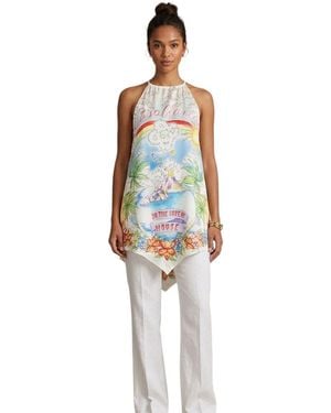 CASABLANCA Graphic Halter Neck Midi Dress - Blue