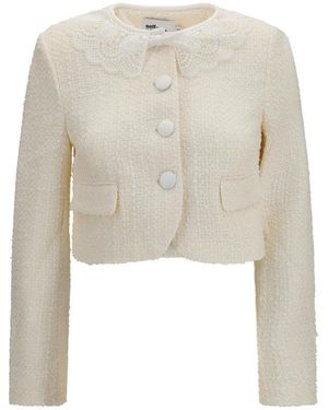 Self-Portrait Off Textured Round Neck Jacket - White