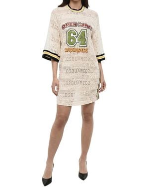 DSquared² Graphic Crew Neck Dress - Natural