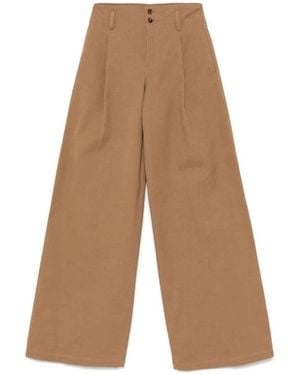 Chloé Cotton Wide-Leg Trousers - Brown