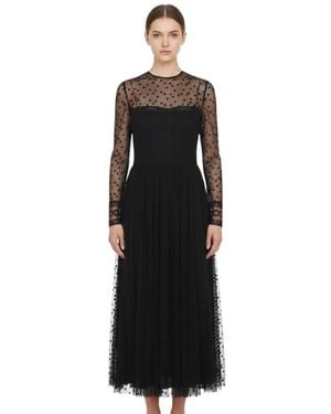 Alberta Ferretti Polka Dot Round Neck Midi Dress - Black
