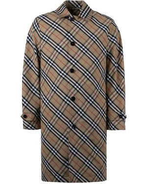 Burberry Check Car Coat - Gray