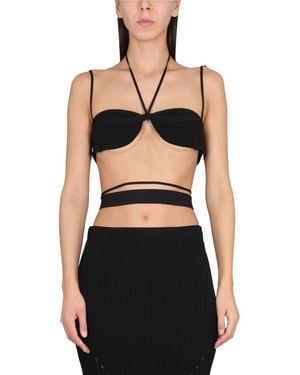 ANDREADAMO Solid Halter Neck Top - Black
