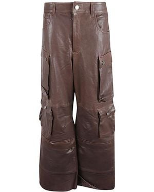 Fermas.club Leather Cargo Pants - Brown