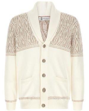 Brunello Cucinelli Jacquard Shawl Neck Cardigan - Natural