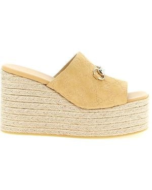 Gucci Logo Morsetto Wedges - Natural