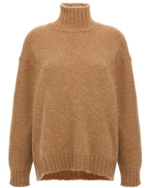 Jil Sander Alpaca Blend Turtleneck Jumper With High Neck And Long Cuffed Sleeves - Brown