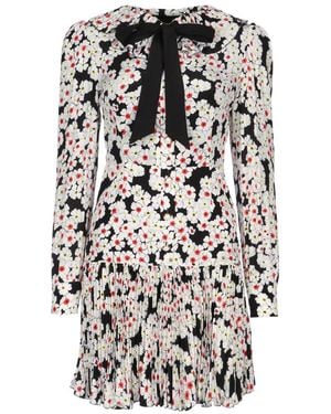 Alessandra Rich Daisy-Print Silk Dress - White