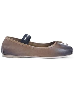 Miu Miu Leather Ballet Flats - Gray