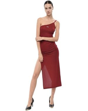 Off-White c/o Virgil Abloh Logo One Shoulder Midi Dress - Red