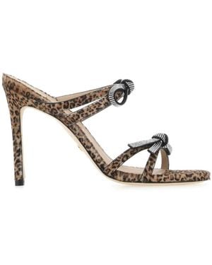 Stuart Weitzman Printed Calf Hair Sw Bow Mules - White