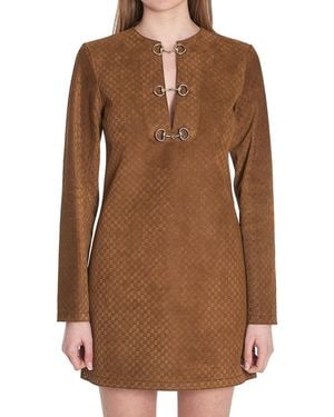 Gucci Logo Crew Neck Mini Dress - Brown