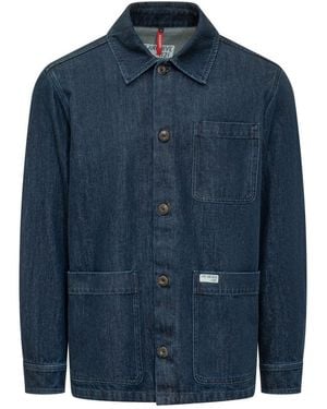 Fay Solid Shirt Collar Jacket - Blue