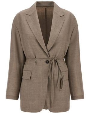 Brunello Cucinelli Solid Notched Lapel Blazer - Brown