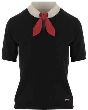 Valentino Solid Shirt Collar Top - Black