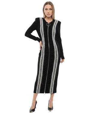 Balmain Embellished Round Neck Midi Dress - Black
