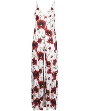 Norma Kamali Floral Printed Spaghetti-Strap Jumpsuit - White